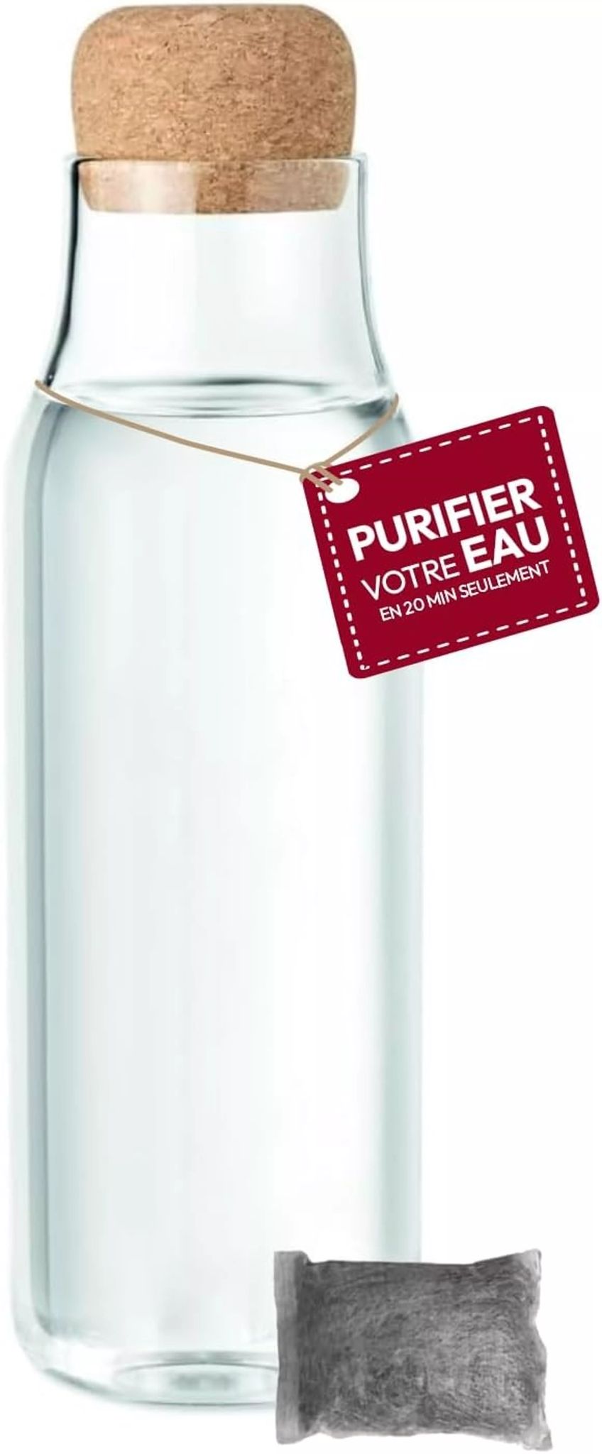 Carafe filtrante (style familiale) + 1 sachet de charbon actif végétal français