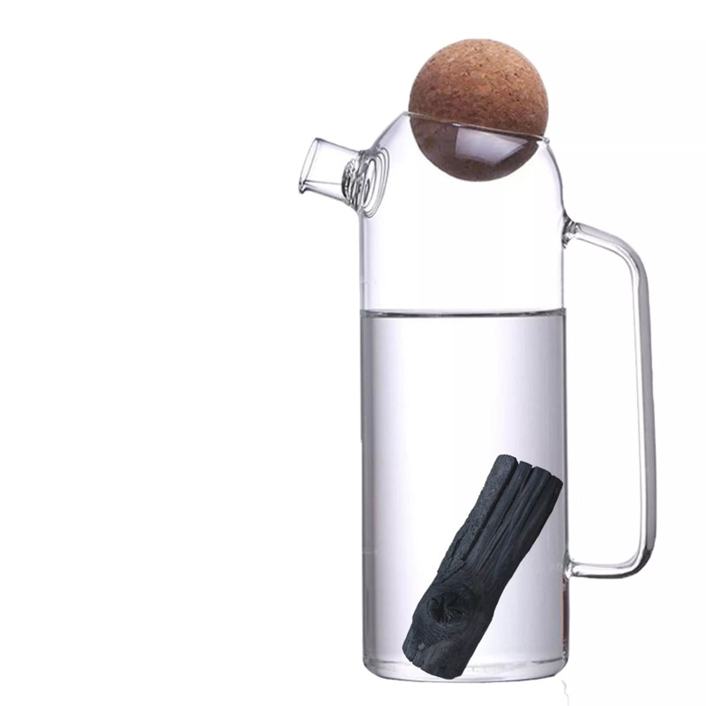 Carafe filtrante (style élégante) au charbon actif végétal Français + 1 charbon Binchotan