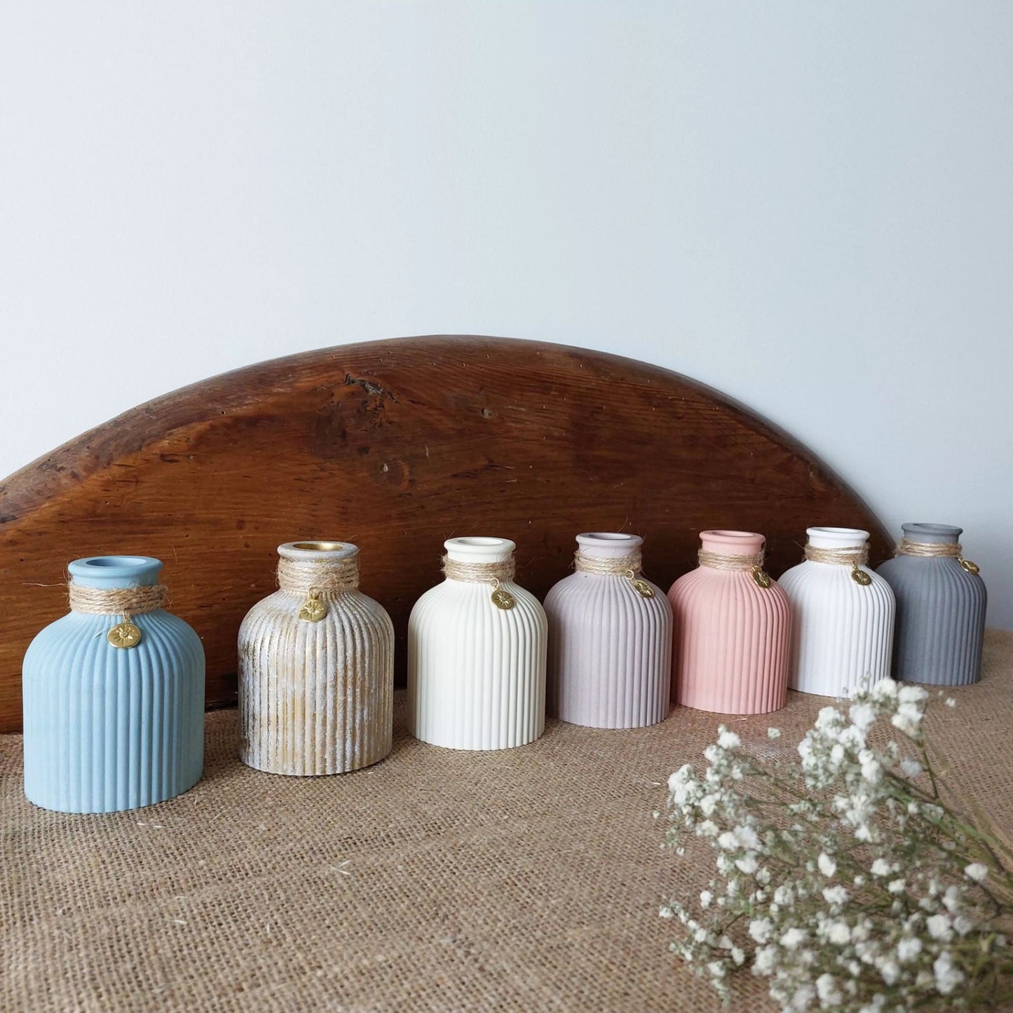 Vase cannelé décoratif en céramique Blanc