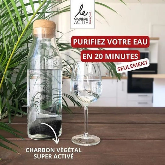 Carafe filtrante (style familiale) + 1 sachet de  charbon actif végétal français